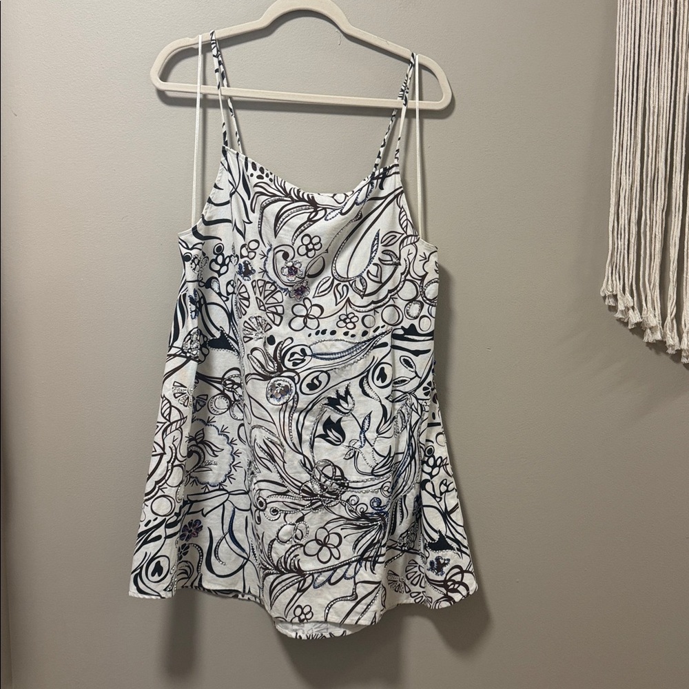 Zara brown and cream Leaf Print Sequin and Beaded Dress